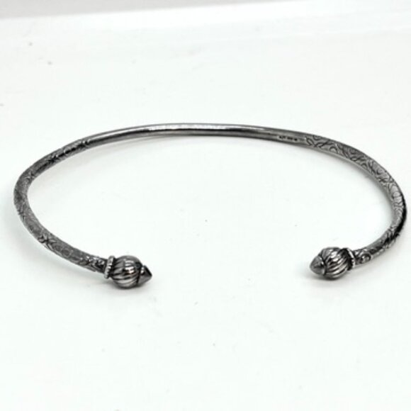 STERLING SILVER CUFF Bracelet Engraved Floral Open Bangle Artisan Torque AJ 925 - Picture 4 of 15